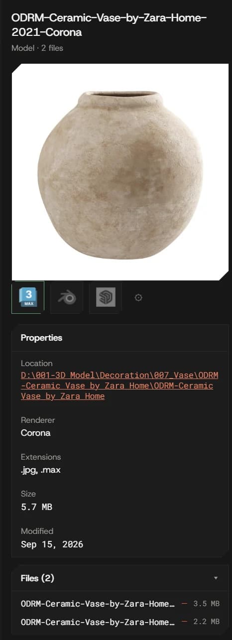 One click into 3ds Max, Blender or SketchUp.